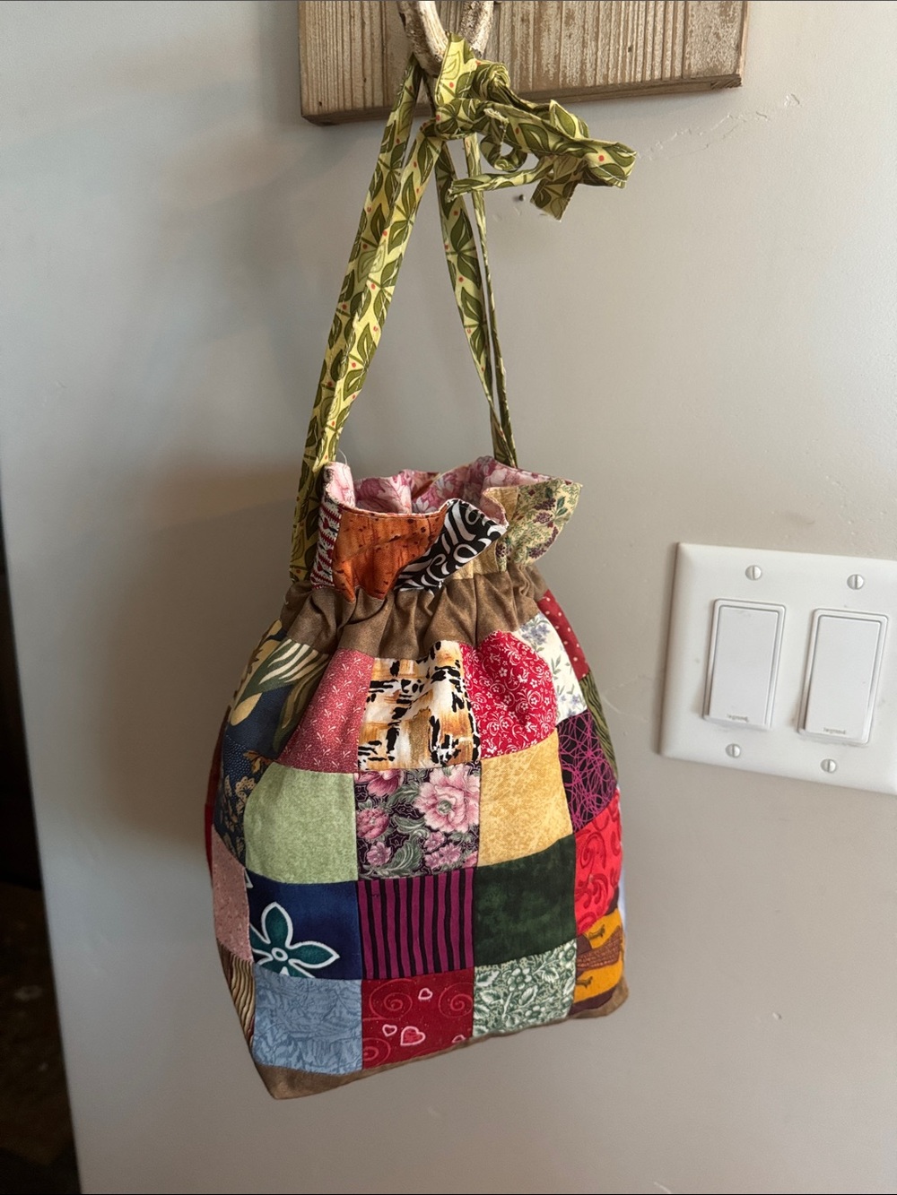 Patchwork Drawstring Tote Bag in Multicolor